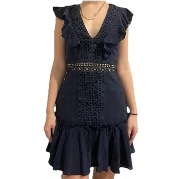 Francesca's Dresses & Skirts - Francesca’s Audrey Parks Allegra Crochet Dress XL Blue Flutter Sleeve Boho NWT